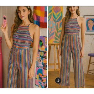 Amanda Uprichard Aviva Jumpsuit Stripe Dopamine Dressing Y2K Indie Vanguard Retr
